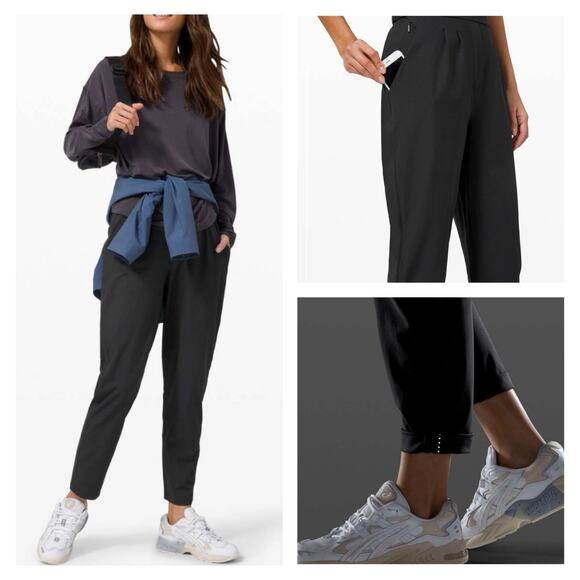 Lululemon Womens Essential High Rise Trouser Pant Size 2 Black Pleated Active - Picture 2 of 13